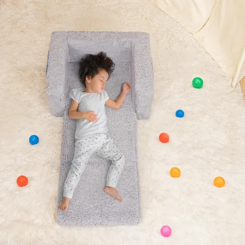 Miniatura 4 de SLIGUY Sofá y silla para niños pequeños – Sofá convertible a tumbona, sofá extraíble con funda de sherpa en color gris oscuro Sherpa Gris