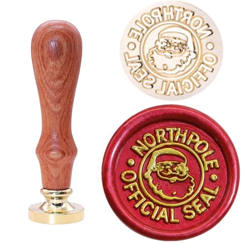 SWANGSA Sello de cera oficial de Santa Claus Northpole, sello de madera vintage con cabeza de latón extraíble, ideal para decorar invitaciones de