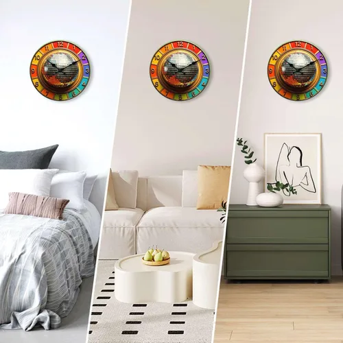 Miniatura 6 de Reloj de pared, reloj de pared retro sin tictac, funciona con pilas, relojes de pared de madera dorada para cocina, sala de estar, dormitorio
