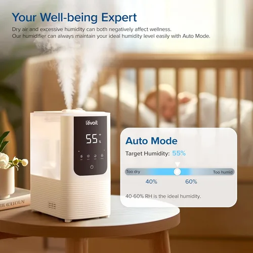 Miniatura 5 de LEVOIT Humidificadores para dormitorio y hogar, humidificador de aire inteligente de niebla cálida y fría para habitación grande, humedad Blanco