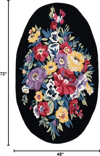 Miniatura 2 de SAFAVIEH Chelsea Collection - Alfombra de pasillo, 2 pies 3 pulgadas x 8 pies, negro y rosa, hecho a mano, lana floral francesa, ideal para zonas