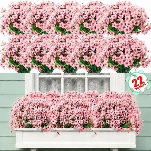 Miniatura 11 de Paquete de 22 flores artificiales para exteriores, flores sintéticas resistentes a los rayos UV con plantas de plástico, flores de seda sintética