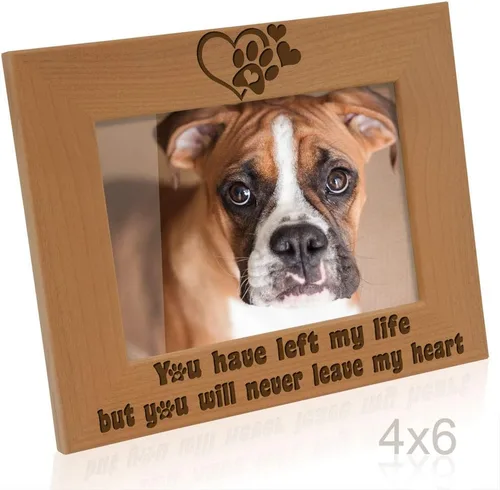 Miniatura 3 de KATE POSH Marco de fotos grabado de madera natural You Have Left My Life, but You Will Never Leave My Heart, huellas de patas en mi corazón, regalos