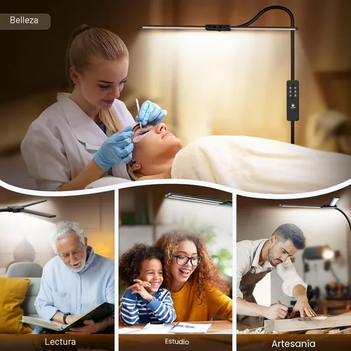 Miniatura 6 de Syrinx Lámpara de Pie LED, Lámparas de Pie de Doble Cabezal con Cuello de Ganso para Sala de Estar con Interruptor de Gestos y Control Remoto