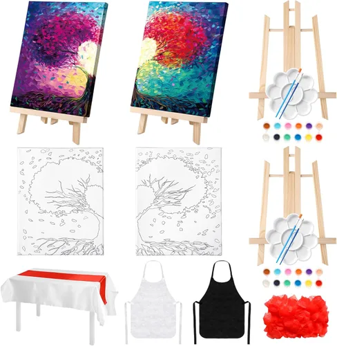 Zhanmai 112 Piezas Kit de Sorber y Pintar para Adultos Noche de Cita Lienzo Predibujado Kit de Pintura para Parejas Pintura en Lienzo Arte