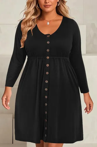 Miniatura 28 de Holipick Vestidos de verano para mujer, talla grande, casual, con bolsillos, acampanado, con botones, sin mangas, cuello en V