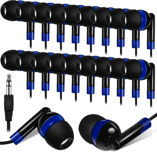 Kanayu Paquete de 100 auriculares con cable a granel para aulas, auriculares básicos para estudiantes, sin micrófono, con conector de 0.138 in para