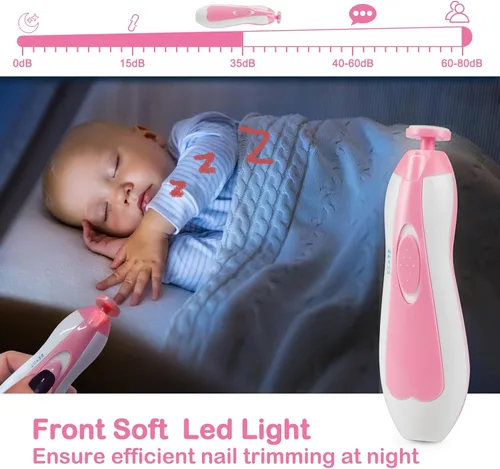 Miniatura 5 de Cortauñas Eléctrico para Bebés Recién Nacidos y Niños Pequeños, Juego Seguro de Cortauñas para Bebés con Luz y 6 Cabezales de Repuesto, Lima de Uñas