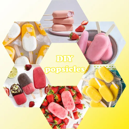Miniatura 6 de Sakolla 4 moldes de silicona para paletas con tapa y 50 palitos de madera para paletas de madera, moldes ovalados clásicos apilables para helados