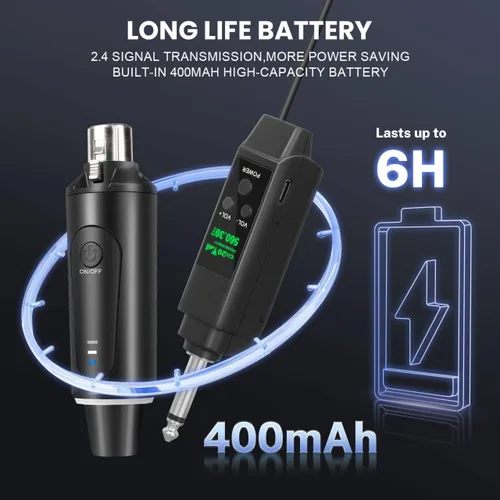 Miniatura 2 de Depusheng Sistema de micrófono inalámbrico de 2.4 GHz Transmisor y receptor con ajuste de volumen, baja latencia, recargable, rango de 150 pies