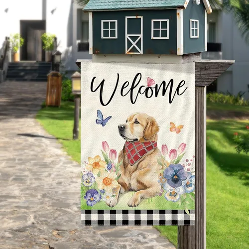 Miniatura 4 de DLZDN Bandera de jardín con diseño floral de mariposa para perro, bandera de jardín de 12 x 18 pulgadas, diseño de búfalo a cuadros de doble cara
