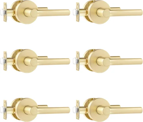 Miniatura 15 de Leydebong Paquete de 1 manija de puerta de entrada resistente dorada (para oficina y puerta delantera) reversible para lado derecho e izquierdo