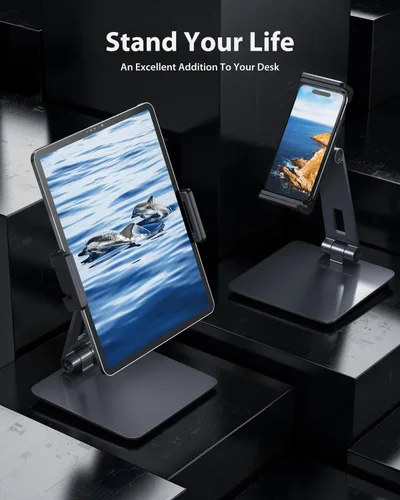 Miniatura 2 de Maxonar Soporte para iPad, soporte para tablet de aleación de aluminio resistente, giratorio de 360°, plegable, soporte de carga de aire para iPad