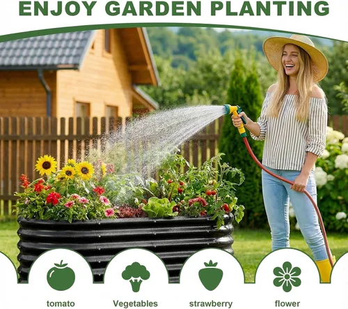 Miniatura 2 de AHEONLAR Paquete de 2 macetas elevadas galvanizadas de 4 x 2 x 2 pies para exteriores, ovaladas, resistentes y duraderas, para verduras, frutas