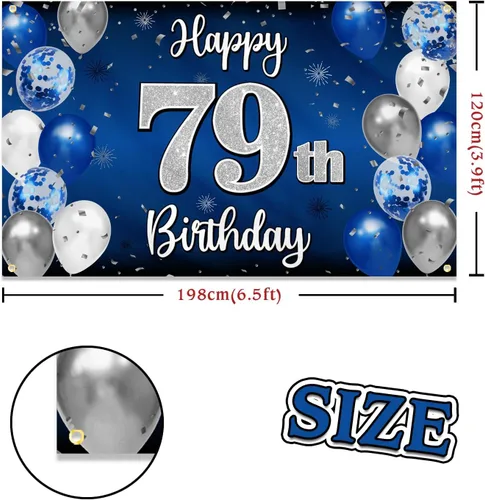 Miniatura 268 de Decoración de feliz cumpleaños 35, globo azul y plateado de 35 años, cartel grande de telón de fondo de cumpleaños, suministros para fiesta de 35th