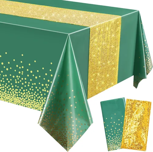 Miniatura 17 de Irenare Juego de Mantel y Camino de Mesa con Lentejuelas, Diseño de Lunares y Confeti, Cubierta de Mesa de Plástico con Purpurina, Decoraciones