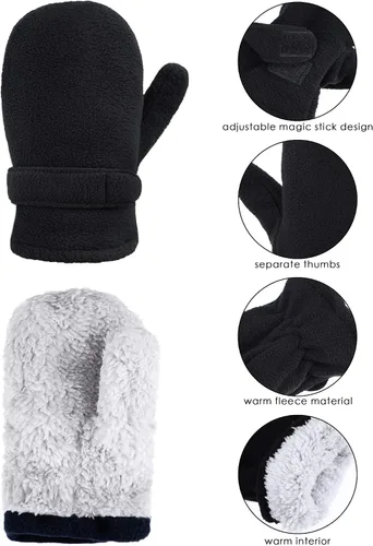 Miniatura 3 de SATINIOR 2 pares de guantes de forro polar suave Sherpa guantes cálidos de invierno para niños y niñas, clima frío