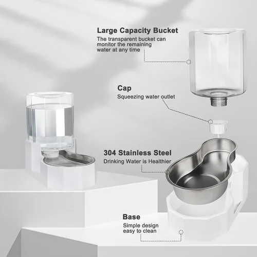 Miniatura 4 de Sfozstra - Dispensador de agua por gravedad: Comedero automático de 4L en acero inoxidable blanco para gatos sin filtros para mascotas, uso