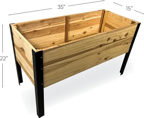 Miniatura 2 de Maceta elevada de madera con patas de acero, kit de cama de jardín para patio al aire libre para cultivar verduras, madera natural resistente a