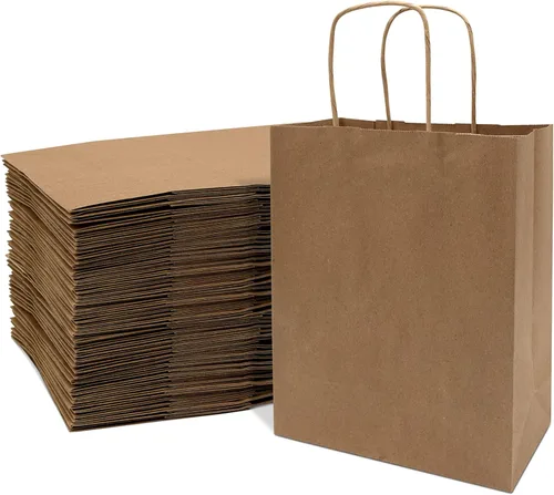 Miniatura 9 de Bolsas de papel kraft de Prime Line Packaging, bolsas de regalo marrones con asas, pequeñas bolsas de compras artesanales al por mayor