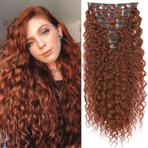 Miniatura 23 de LONAI Extensión de Cabello, 9 piezas, 56 cm de largo, castaño, extensiones de cabello rizadas con pinza, LN002, extensiones de cabello sintético