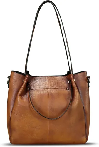Miniatura 3 de Bolsos de cuero genuino para mujer, bolsos vintage hechos a mano con asa superior