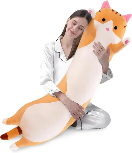 Miniatura 11 de shangman Bonita muñeca de gato de peluche, bonita almohada de peluche suave de caricaturas, almohada larga para dormir, regalo del día de San Negro