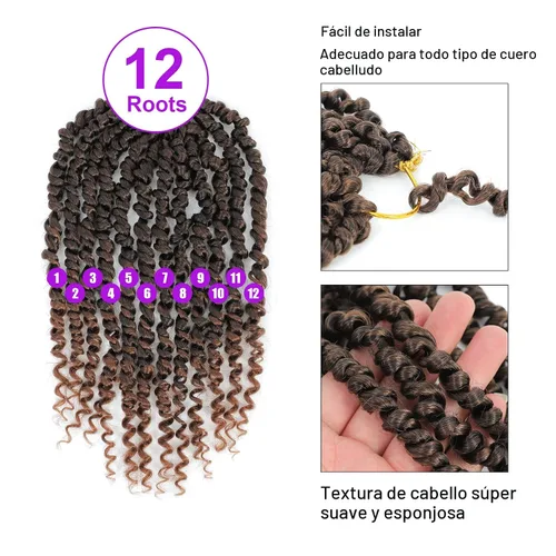 Miniatura 8 de Pelo de ganchillo Passion Twist de 10 pulgadas, 8 paquetes de cabello de ganchillo corto preanudado para mujeres negras, T30