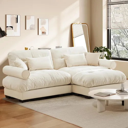 Miniatura 42 de Reposapiés Otomano Tapizado de Terciopelo con Cojín para Sofá Seccional Sofá 300 libras para Sala de Estar (Beige)