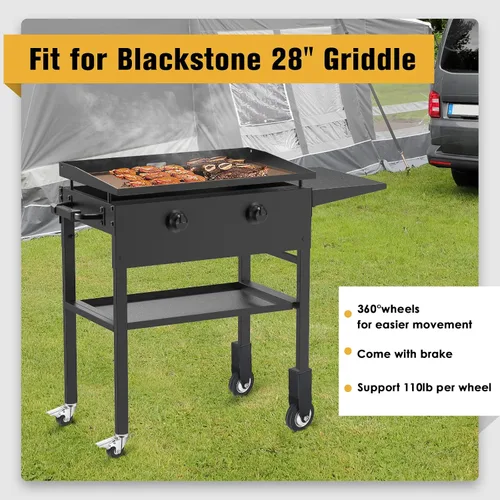 Miniatura 5 de Ruedas giratorias universales y estante lateral para plancha Blackstone de 28 pulgadas, piezas de plancha para accesorios Blackstone con freno