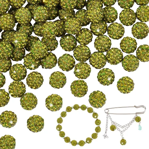 Miniatura 20 de Pandahall - Bolas de arcilla de 10 mm, tipo discoteca con 100 unidades, cuentas de polímero de arcilla con diamantes de imitación, creaciones Azul