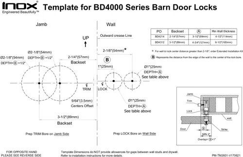 Miniatura 8 de INOX BD Series - Cerradura de privacidad para puerta de granero, para pared de 3-3/4 a 4-3/4 pulgadas, borde cuadrado de 2.362 in, negro grafito