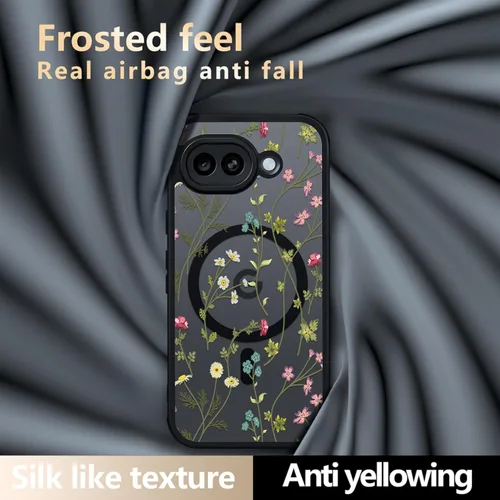 Miniatura 4 de Funda magnética para Google Pixel 10A [Compatible con MagSafe] Funda con patrón floral de flores negras para mujeres y niñas, con borde de TPU Rama