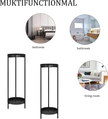 Miniatura 6 de Soporte para Plantas de 30", Soporte de Metal de 2 Niveles para Flores y Plantas con 2 Bandejas Extraíbles para Interior o Exterior, Exhibidor