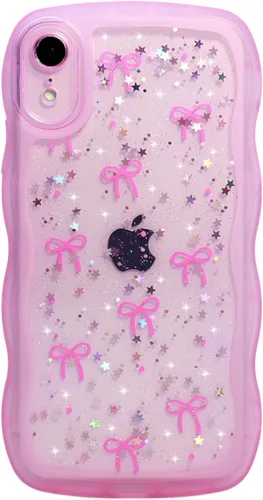 Miniatura 121 de Qokey Funda para iPhone 12 Pro Max de 6.7 pulgadas, diseño de onda rizada, borde transparente, brillante con purpurina, estrella brillante, bonita