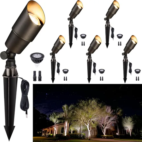 Miniatura 41 de Gardenreet Foco LED para exteriores, latón fundido a presión de 12 V con iluminación hacia arriba, impermeable, luces de paisaje de bajo voltaje