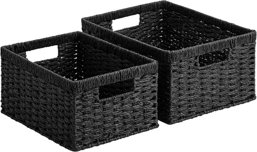 Miniatura 26 de StorageWorks Cesta de mimbre con asa, cestas de almacenamiento de mimbre para organizar, cestas de almacenamiento decorativas para estantes, cuerda