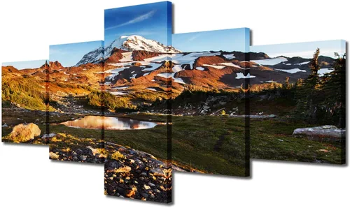 Miniatura 101 de TUMOVO Lienzo decorativo para pared de sala de estar, 5 paneles de naturaleza, Alaska, Estados Unidos, autopista alrededor de montañas, paisaje