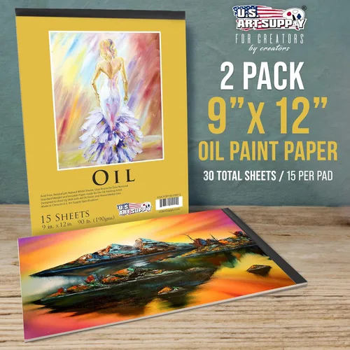 Miniatura 2 de U.S. Art Supply Bloc de pintura al óleo de alta calidad de 9 x 12 pulgadas (paquete de 2, 30 hojas en total) – 90 libras (6.70 oz/m²) – Papel pastel