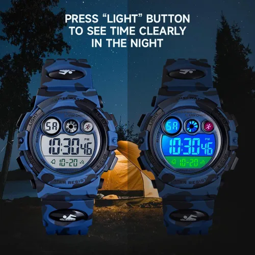 Miniatura 4 de Silike Reloj de pulsera digital para niños con alarma, cronómetro, función de temporizador para niños y niñas (6 a 15 años), color azul militar