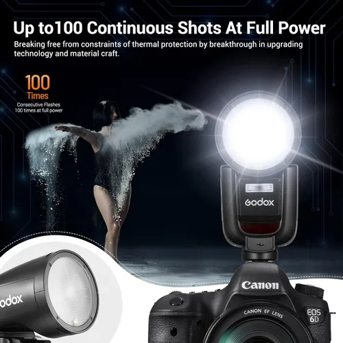 Miniatura 2 de GODOX V1 Pro C V1Pro-C Flash para Canon, 2.4G TTL Flash de cámara de cabeza redonda HSS 1/8000s Speedlite para Canon, batería de iones de litio