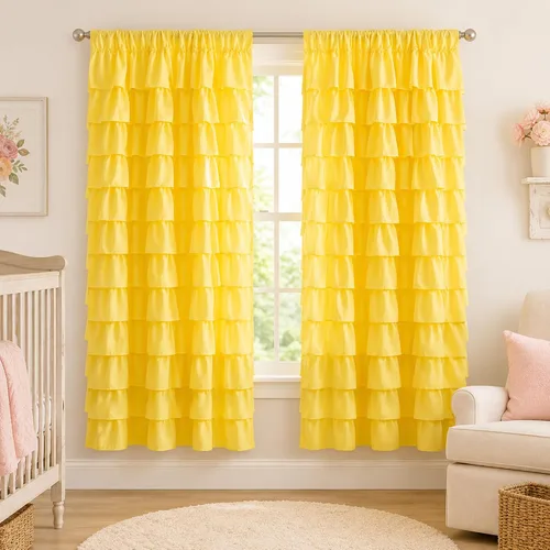 Miniatura 11 de Black Ruffle Curtains 2 Panels, 12-Layer Ruffled Window Panels, Light Filtering Shabby Chic Farmhouse Drapes for Bedroom Dorm Bathroom, Rod Pocket