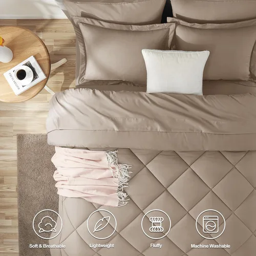 Miniatura 208 de CozyLux Juego de edredón tamaño King, color naranja quemado, toda la ropa de cama en una sola bolsa, 7 piezas: edredón, fundas de almohada