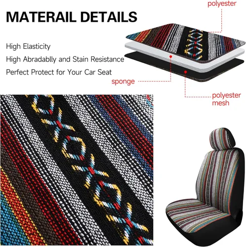 Miniatura 6 de Pariitadin Baja - Fundas para asientos delanteros de automóvil tipo manta de montura con almohadillas para cinturón de seguridad, fundas de asiento