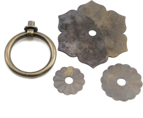 Miniatura 5 de Bitray Tiradores de anillo de bronce antiguo, tiradores de anillo en forma de flor para cajones de aparador, 2