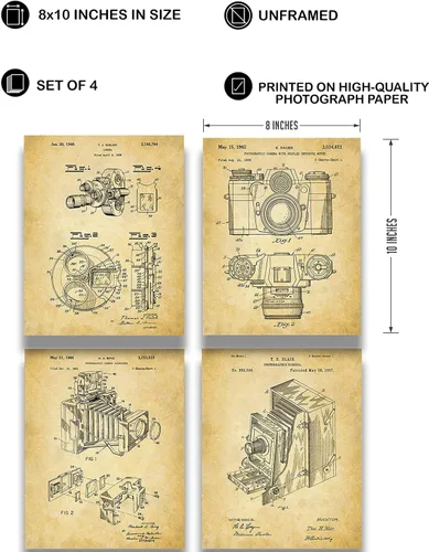 Miniatura 3 de Govivo Patente de cámara antigua: un conjunto de cuatro patentes de equipos de fotografía para decoración de pared impresiones con fondos sepia