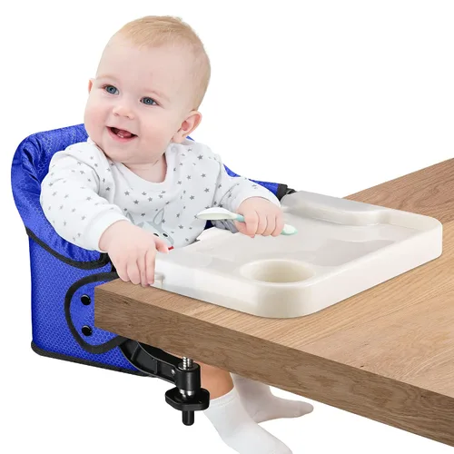Miniatura 11 de Silla alta de gancho con bandeja de comedor extraíble, silla alta portátil de viaje para bebé, asiento de mesa plegable con clip para 6-36 meses