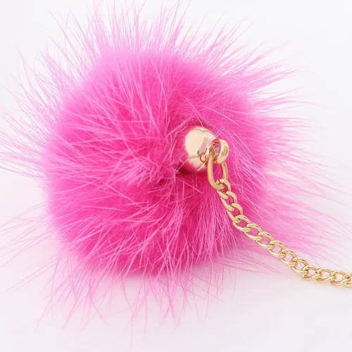 Miniatura 4 de Boderier - Aretes colgantes con cadena dorada y pompones de piel de conejo para mujeres y niñas