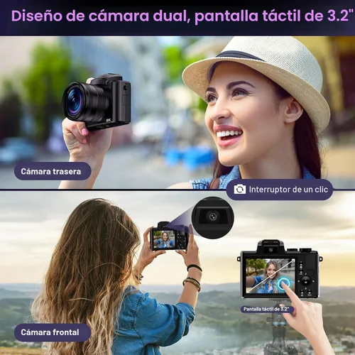 Miniatura 6 de Cámaras digitales 8K para fotografía con WiFi, cámara de enfoque automático de 88 MP para vlogging para YouTube con doble lente, cámara digital