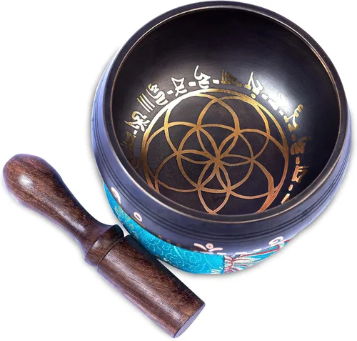 Miniatura 7 de Juego de cuencos tibetanos de latón, grado curativo maestro, auténtico cuenco de sonido hecho a mano por Himalayan Bazaar Negro